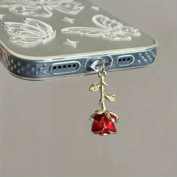 Accesorios Antipolvo con Diseño de Rosa Roja para Teléfonos Móviles, Colgantes Decorativos para Teléfonos, Compatibles con iPhone y Samsung