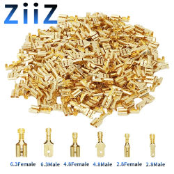 100 Uds 2,8 4,8 6,3mm conector de Terminal de engarzado hembra y macho latón dorado/plateado altavoz de coche conjunto de conectores de cable eléctrico ZiiZ