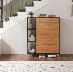 Zapatero de madera con 2 cajones abatibles, organizador de almacenamiento de zapatos, armario para zapatos, mueble para la entrada, que ahorra espacio.