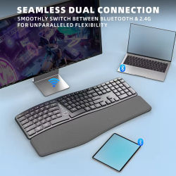 Teclado Inalámbrico Recargable JOMAA de 111 Teclas, Teclado Ergonómico Dividido de Tamaño Completo con Reposamuñecas para Windows/Mac OS, Bluetooth y 2.4G