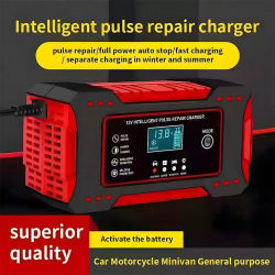 Cargador de Batería Inteligente para Coche y Motocicleta, 6A 12V, con Pantalla LCD, Unidad de Carga para Baterías de Plomo-Ácido