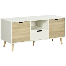 HOMCOM Mueble de TV con Cajón 2 Puertas 50'' Blanco y Madera Natural