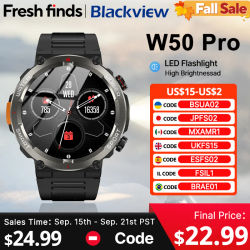 [Estreno mundial] Blackview W50 Pro Smartwatch 1,45 "pantalla HD linterna Bluetooth llamada telefónica 960mAh batería resistente Smartwatch