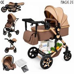 Sistema de viaje para bebés 3 en 1: cochecito y silla de paseo con asiento de coche, ligero, plegable, estructura compacta, ruedas de alta resistencia a los golpes, asiento reversible, respaldo de