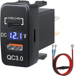 Toma de cargador de coche USB, adaptador de toma de corriente con puerto USB C PD de carga rápida 3,0 y PD para vehículos Toyota de 12V/24V