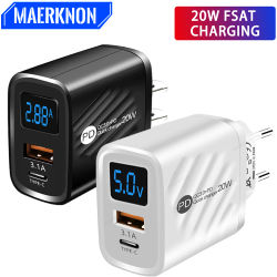 Cargador USB tipo C 20W PD carga rápida pantalla Digital adaptador de carga de teléfono para iPhone Samsung Xiaomi cargador de pared de carga rápida