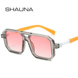 SHAUNA-gafas de sol cuadradas con doble puente para hombre y mujer, lentes de sol con degradado, UV400, polígono Retro