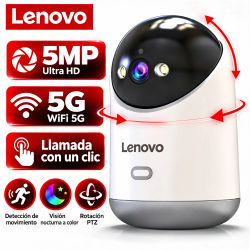 Cámara IP Lenovo de 5MP, 5G/2.4G WiFi, cámara de vigilancia inalámbrica HD para interiores, con seguimiento automático, comunicación bidireccional y función de monitorización de bebés.