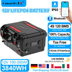 Batería Lifepo4 de 12V, 100Ah, 120AH, 300Ah, batería de litio LiFePO4 para barco, 200ah, Bluetooth, BMS, para inversor solar, RV, camping, recargable