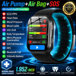 Reloj Inteligente 2026 con Bomba de Aire, Airbag, Presión Arterial Precisa, ECG, Frecuencia Cardíaca, Monitor de Temperatura Corporal, NFC, Llamadas Bluetooth, SOS, Relojes de Salud