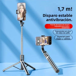 Palo de Selfie de 1,7 metros, soporte para teléfono portátil de estiramiento Ultra largo, control remoto por Bluetooth con trípode de luz de relleno para transmisión en vivo