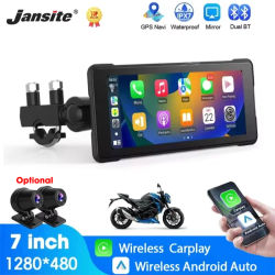 Jansite-Carplay para motocicleta, 5/7 pulgadas, DVR, navegación GPS, inalámbrico, Android, pantalla impermeable IPX7, Bluetooth Dual