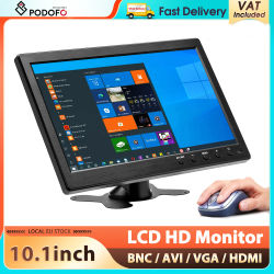 Monitor de Coche LCD Podofo de 10.1'' con Altavoz/BNC/AVI/VGA/HDMI, Mini TV y Pantalla de Ordenador, Entrada de Video de 2 Canales, Monitor de Seguridad
