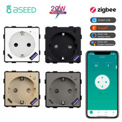 BSEED Zigbee-enchufe inteligente con Monitor de potencia, salida con USB tipo C, piezas de bricolaje, carga rápida de 20W, Control por aplicación Tuya Smart Life Alexa