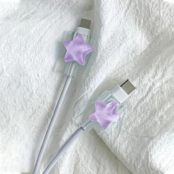 INS púrpura estrellas cambio claro cargador Protector cubierta cargador línea protectores organizador enrollador lindo Protector cubierta Accesorios