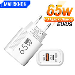 Cargador rápido USB C GaN de 65W QC3.0 adaptador de cargador de teléfono con enchufe UE/EE. UU. para iPhone Samsung Xiaomi cargador de pared tipo C de carga rápida