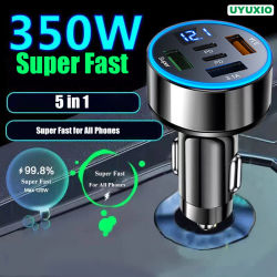 UYUXIO Adaptador de cargador de teléfono para automóvil USB 5 en 1 con pantalla de voltaje Puerto PD dual Carga súper rápida para iPhone Samsung Huawei OPPO