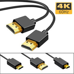 Cable UHD portátil 2,0 4K @ 60Hz 19 + 1 núcleo OD3.2mm Cable ultrafino Mini/Micro compatible con HDMI para cámara de PC DV tableta Monitor HDTV