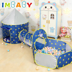 IMBABY NUEVO 3 en 1: Piscina de Bolas, Tienda de Juegos y Túnel de Gateo, Piscina de Bolas Interior y Exterior, Parque Infantil Plegable para Bebés y Niños Pequeños