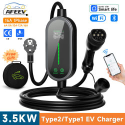 AFEEV Type2 cargador EV portátil 3.5KW 16A Type1 cargador de coche eléctrico EVSE Cable de carga rápida Wallbox WiFi aplicación Bluetooth Control