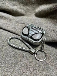 Funda plateada para auriculares de TPU a prueba de golpes con revestimiento de Spiderman para Airpods Pro 2, Funda para Airpods 1/2/3/4 con cordón y llavero