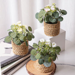 XIYA FLOR Plantas artificiales verdes Flores de eucalipto tejidas Pequeñas plantas en macetas Hierba Mound 11 cm Material PE Decoración del hogar