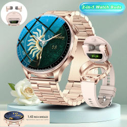 2026 nuevo 2 en 1 TWS auriculares reloj inteligente 1,43 "mujeres hombres deporte Fitness rastreador de movimiento relojes auriculares música Smartwatch