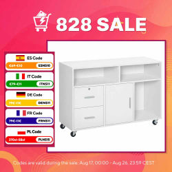 HOMCOM Mueble de Oficina con Ruedas Cajones y Estantes 100x35x65 cm Blanco