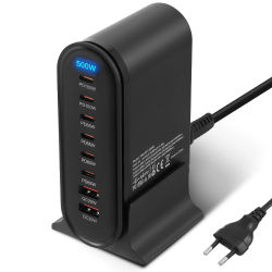 Cargador rápido USB C de 500W, concentrador de estación de carga USB GAN de 8 puertos, cargador USB C multipuerto Compatible con IPhone 16/16 Pro/15/15 Pro