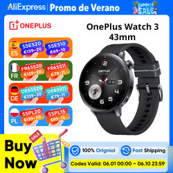 Versión global OnePlus Watch 3 43 mm Smartwatch Pantalla AMOLED de 1,32 pulgadas Fino a 60 horas de duración de la batería Sistema operativo de Google GPS NFC