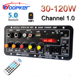 Placa Amplificadora de Audio Woopker D10-II, Módulo AMP Bluetooth Digital de 30-120W para Altavoz de 4 Ohmios, 110V-220V 12V/24V con Pantalla LED