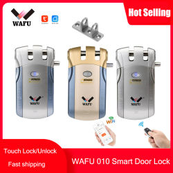 Cerradura Inteligente para Puerta Wafu 010, Cerradura Inteligente WiFi Tuya, Control Remoto Bluetooth, Cerradura Inteligente con Control Remoto, Cerradura Invisible