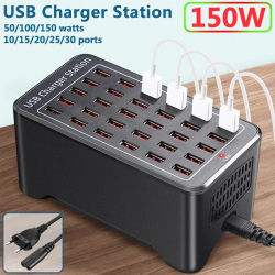 Cargador USB 10 15 20 25 30 puertos HUB 150W Universal pared escritorio estación de carga rápida Dock para adaptador de corriente de teléfono móvil