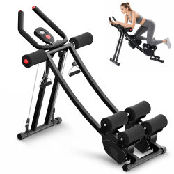 Máquina de Ejercicios Abdominales Plegable, Máquina de Abdominales Ajustable de Doble Riel, Monitor LCD y Bandas de Resistencia, 5 Niveles de Altura, Capacidad de 330 Libras