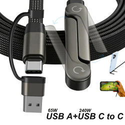  Cable Cargador 2 en 1 con Soporte para Teléfono - Cable de Carga Rápida de 240W con Soporte Integrado, Cable USB Tipo C a USB-C, Cable PD