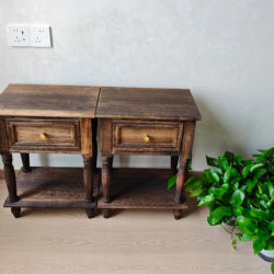 Mesita de noche desgastada de estilo francés Vintage de madera maciza, mesita de noche con cajón de almacenamiento lateral, muebles para dormitorio y hogar