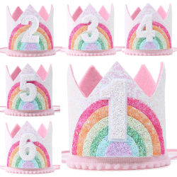 Corona de fiesta de cumpleaños con tema de arco iris de fieltro, decoración para fiesta de feliz cumpleaños, fiesta de Baby Shower para niños, sombrero con números, fiesta de unicornio