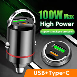 Cargador de coche mini de 100W con doble puerto y anillo de sujeción, PD30W USB Tipo C, multifuncional, de carga rápida, adaptador para Huawei y Xiaomi