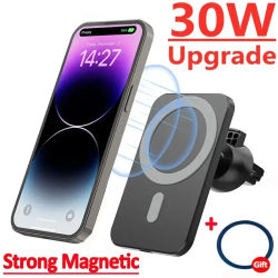 Cargador Inalámbrico Rápido para Auto, Compatible con MagSafe iPhone 17 16 15 14 13 12 Pro Max Samsung Xiaomi, Soporte Magnético para Teléfono con Montaje en Rejilla de Ventilación