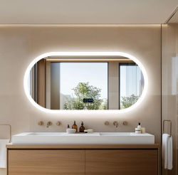 Espejo de Baño LED Ovalado de 80/120cm, Montado en la Pared con Altavoz Bluetooth, Pantalla Digital, Espejo de Vanidad, Espejo de Maquillaje Inteligente