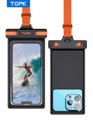 TOPK Funda impermeable para teléfono, [pantalla subacuática táctil] Funda impermeable IPX8 para teléfono compatible con teléfonos móviles de hasta 7,0 pulgadas