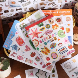 Libro de Pegatinas Moment Paper para Scrapbooking, 50 Diseños Diferentes con Animales, Plantas, Frutas, Material Estético para Manualidades y Planificador DIY