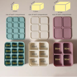 Bandeja de cubitos de hielo para bebé de silicona con tapas, moldes de hielo flexibles para bebidas, molde de almacenamiento de alimentos para bebés, sin BPA