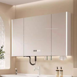 Gabinete con espejo de baño inteligente multifuncional moderno, espejo de tocador montado en la pared, secador de pelo, almacenamiento, muebles de madera para el hogar FYMC