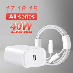 Cargador PD de 40W con Cable USB C de Carga Rápida para iPhone 17 16 15 Pro Max Air Mini, Cable de Datos Tipo C, Cargador Rápido para Teléfono, Adaptador de Corriente