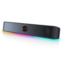 Redragon GS560 Adiemus RGB USB Barra de sonido de escritorio, altavoz de computadora de 2,0 canales con barra de iluminación dinámica Sincronización/pantalla de luz de audio