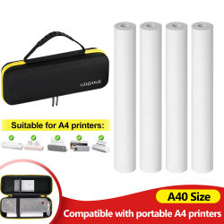 Rollos de papel térmico A4 de 210x30mm y funda protectora, bolsa de transporte anticaída con cremallera para impresora portátil inalámbrica Bluetooth A40