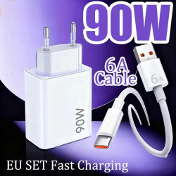 Cargador de 90W con Carga Rápida USB 3.0 Tipo-C, Cable de Carga Rápida, Adaptador de Corriente EU para Xiaomi 15 14 Ultra Redmi VIVO Samsung