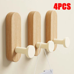 Ganchos de pared de madera montados autoadhesivos para colgar abrigo toalla ropa manta sombrero mochila bata entrada llavero decoración