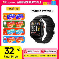 Versión global realme Watch 5 Smartwatch Brújula y GPS independiente con 5 GNSS Pantalla AMOLED de 1,97 pulgadas Hasta 14 días de duración de la batería IP68